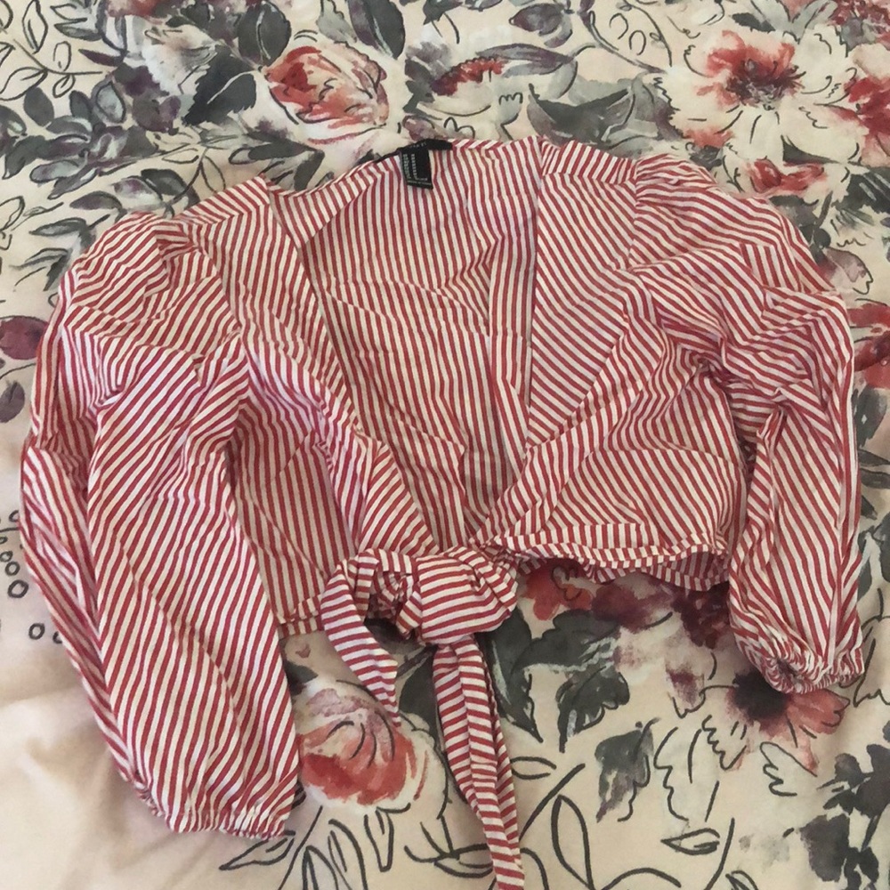 Red and white striped top